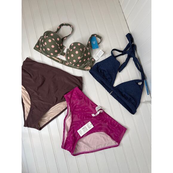 NWT Cupshe Two Peace Swimsuit Bikini Sweetheart Halter High Waisted BUNDLE Sz M - Picture 1 of 5